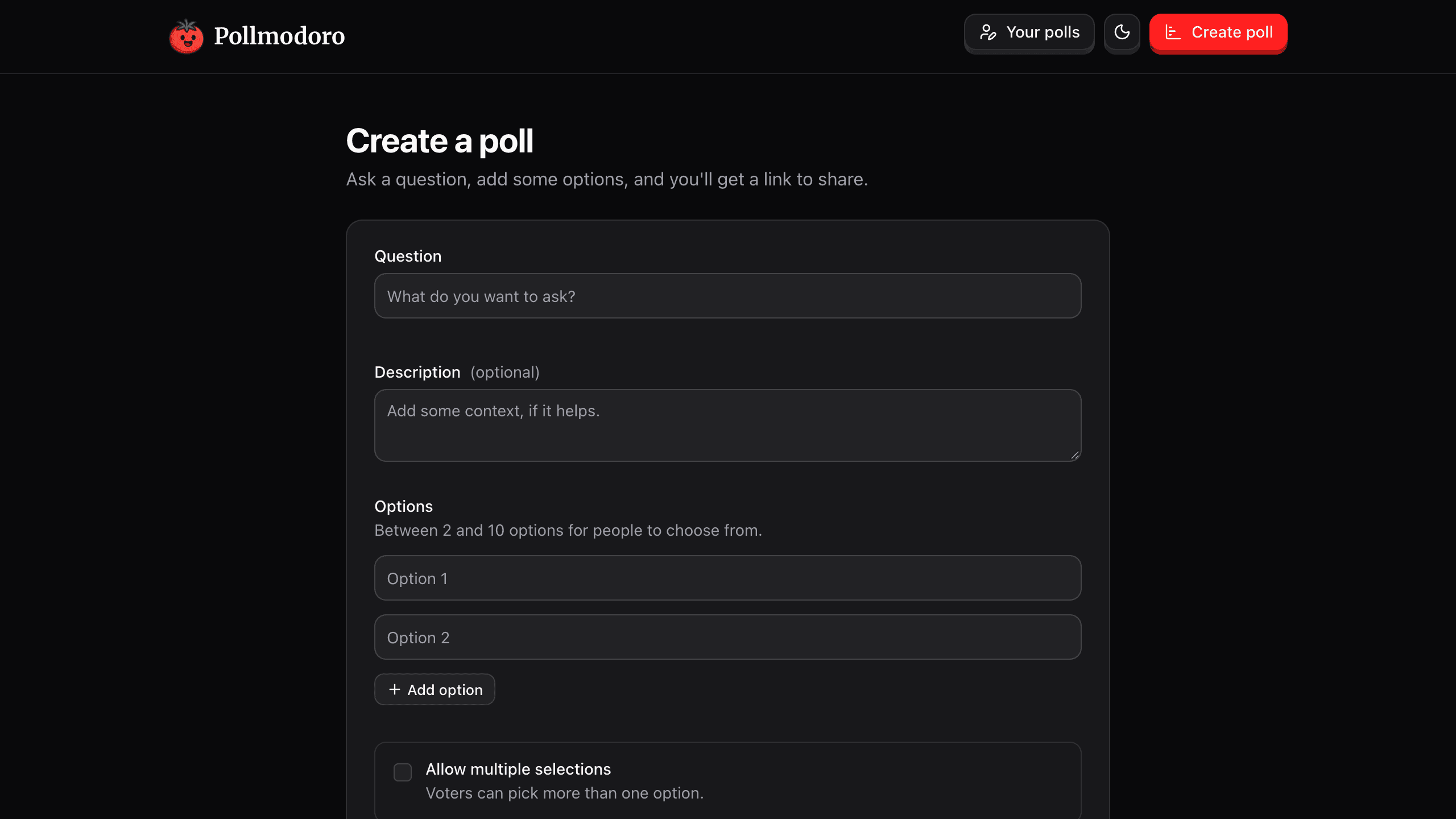 Creating a poll in Pollmodoro